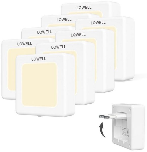 LQWELL LED Steckdosenleuchte Nachtlicht Steckdose Faltbar mit Dämmerungssensor, Nachtlampe Einstellbare Helligkeit, LED fest integriert, Automatisch Steckdosenlicht, Orientierungslicht Warmweiß, Bewegungsmelder, 1/2/3 Stück LED Nachtlicht Kinder