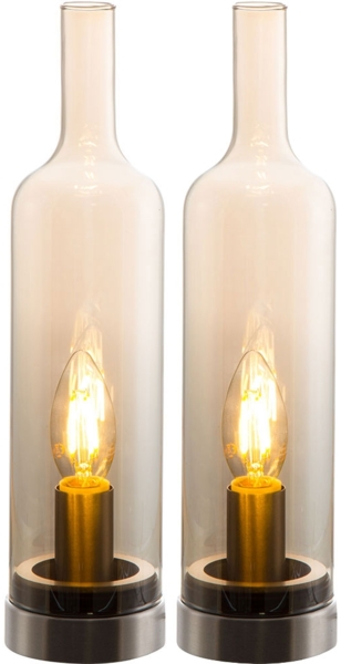 2x Tischleuchte, Metall, Glas, Amber, E14, H 33 cm