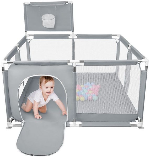 JEOBEST Laufstall Laufstall Baby 126x66cm Laufgitter baby Kinder laufgitter, Sicherer Spielbereich - mit Basketball-Netz und 50 Ozeanbälle