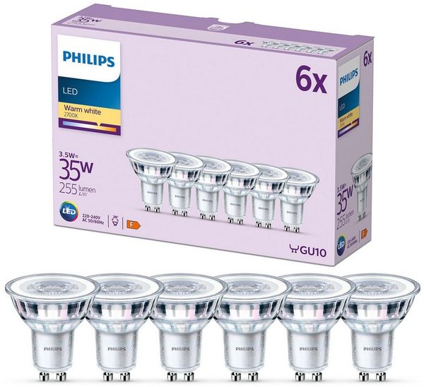Philips LED-Lampe LEDClassic 3. 5W/827 (35W) 6-pack GU10