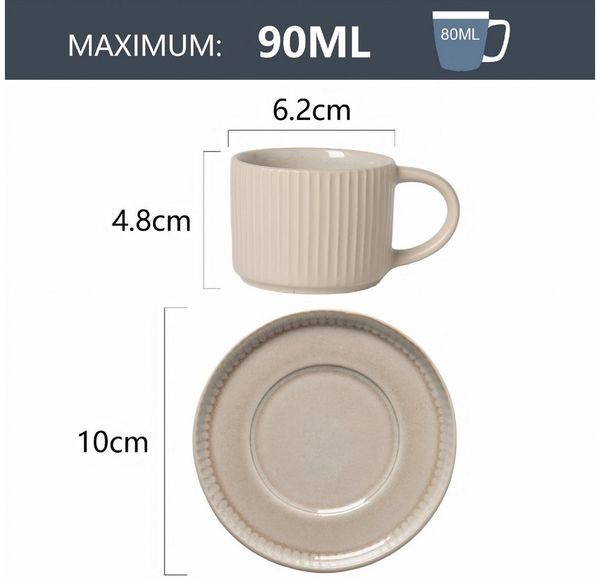 OTTO home Espressotasse Ylvii, 12er Set, bestehend aus 6 Tassen + 6 Untertassen, 12-tlg, Steinzeug, für 6 Personen, spülmaschinenfest und mikrowellengeeignet, 90 ml