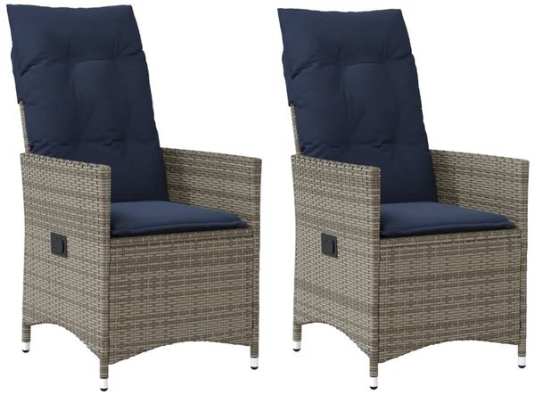 vidaXL Gartenstühle Verstellbar 2 Stk. mit Kissen Grau Poly Rattan 365649