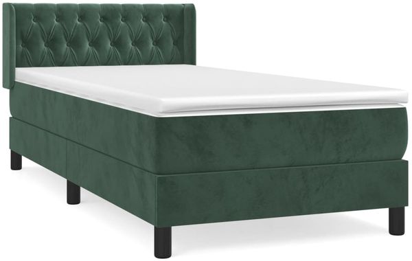 vidaXL Boxspringbett mit Matratze Dunkelgrün 90x190 cm Samt 3131114 Bild 2