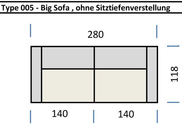 Big-Sofa >Wolve< Kopfteilverstellung, 2 Kissen, Cord dunkelgrau - 280x108x118cm (BxHxT)