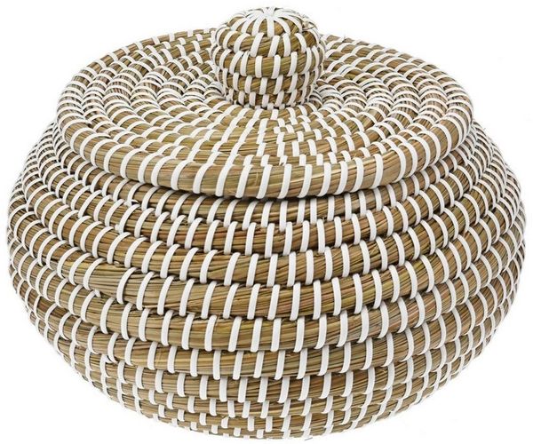 Koopman Aufbewahrungskorb YODO, Ø 31,5 x H 26 cm, Beige, Weiß, Seegras, (1 St), mit Deckel und Griff