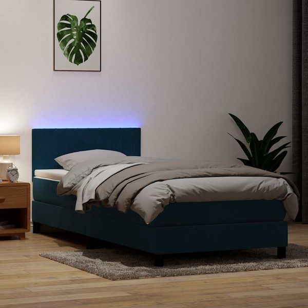 vidaXL Boxspringbett mit Matratze & LED Dunkelblau 80x210 cm Samt 3317053