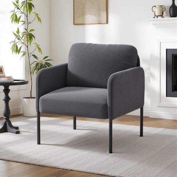 COLAMY Gepolsterter Ohrensessel aus Samt – Moderner Lounge-Sessel mit weicher Rückenlehne, Komfortabler Sessel für Wohnzimmer, Schlafzimmer, Apartment & Leseecke, Grau