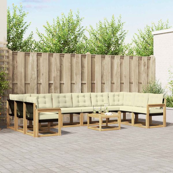 vidaXL Outdoor-Sofagarnitur mit Kissen 11 pcs Weiß und Creme 3389924
