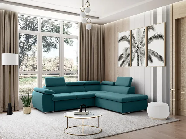 Ecksofa mit Schlaffunktion & Bettkasten FABIEN - Türkis - Ecke Rechts