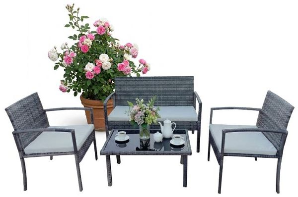 Relaxdays 4-teiliges Gartenmöbel Set Rattan