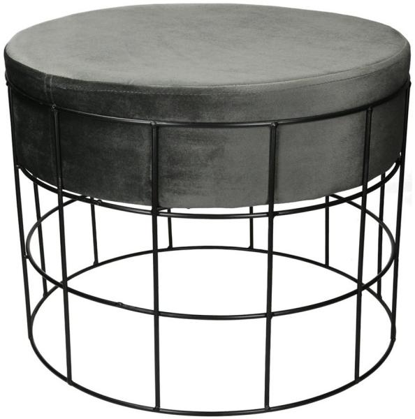 ECD Germany Hocker Design Polsterhocker Samthocker Samtstoff Hocker Ottoman Sitzmöbel, Dunkelgrau-Schwarz Ø43x33cm Rund Samtbezug Metallgestell