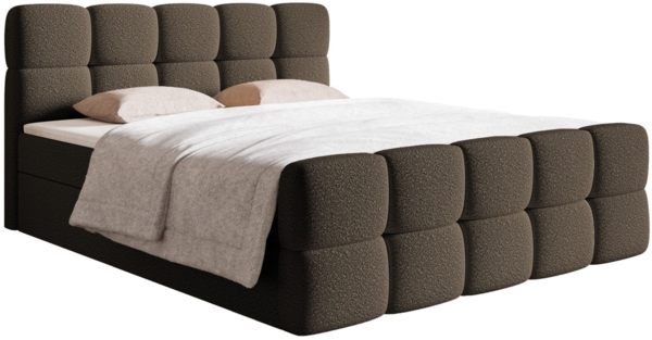 Selsey 'Cloudy' Boxbett mit Bettkästen, Matratze, Topper, Bouclé-Bezug, braun, 140x200 cm