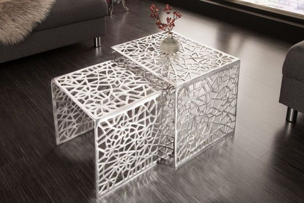 Design Couchtisch 2er Set RIAS Aluminium ca. 49cm silber