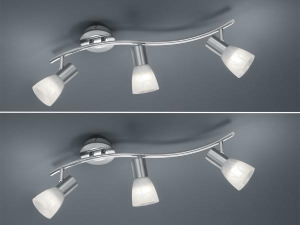 2er Set LED Deckenstrahler 3-flammig Silber Glasschirme schwenkbar, Breite 55cm