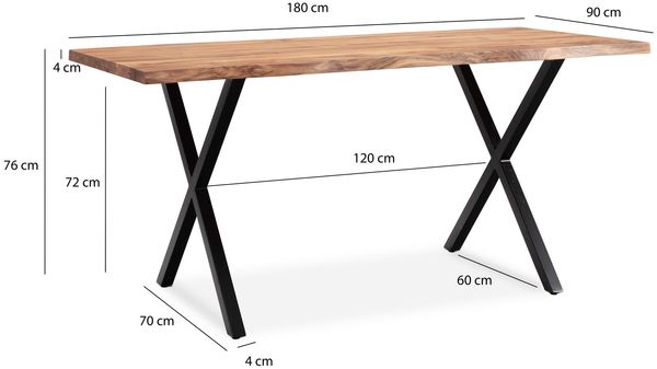 Schreibtisch 180x90x76cm Akazie Massivholz Metall Baumkante X-Beine Schwarz Bild 4