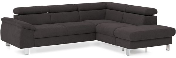 Mivano Ecksofa Micky mit Ottomane / L-Form-Sofa mit Schlaffunktion, Stauraum und Kopfteilverstellung / 249 x 72 x 207 / Velours, Graubraun