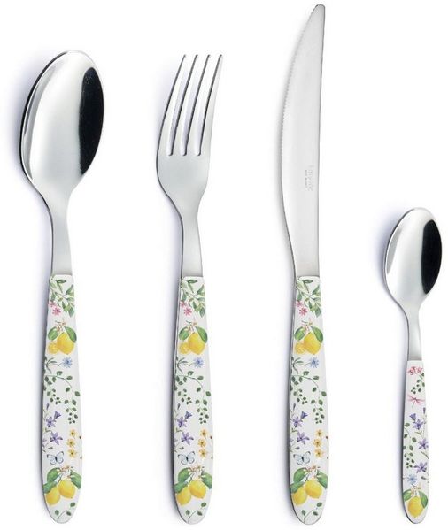 EasyLife Besteck-Set Fleurs et Citrons, Stahl, Spülmaschinengeeignet, Mehrfarbig, Motiv: Zitronen