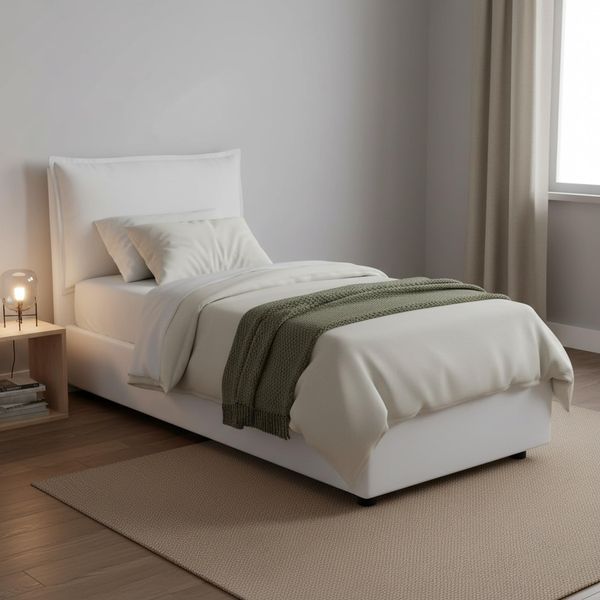Talamo Italia - Einzelbett Carolina, Bettkasten mit Stoffbezug, 100 % Made in Italy, Öffnung vorne, inklusive Matratze 80x190 cm, Weiß