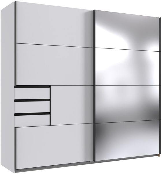 Kleiderschrank Saigon Weiß mit Spiegel und schwarzen Griffen – Schwebetürenschrank in verschiedenen Größen wählbar - Schwebetürenschrank 2 türig - 225 cm Breite