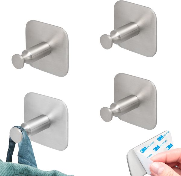 Bad-Serie PIAZZA TAPE - Handtuchhaken 4er Set ohne Bohren - mit Klebepad, aus Edelstahl matt
