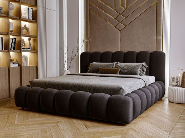 GRAINGOLD Averia Polsterbett 120x200, Doppelbett mit Kopfteil, Bettkasten, Velour-Stoff, Dunkelgrau