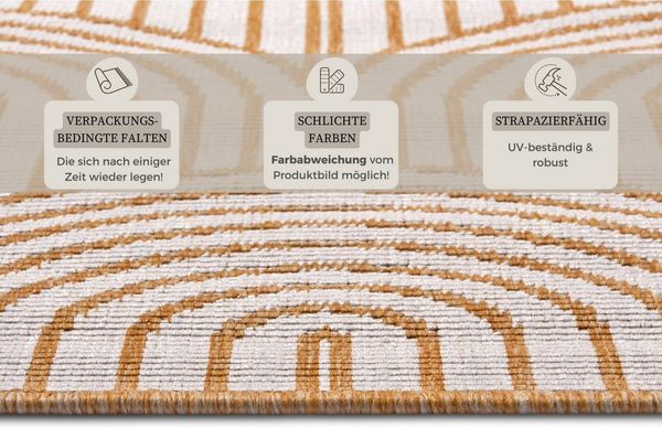 Hanse Home Pangli Outdoor Teppich Wetterfest – Wendeteppich Skandinavischer Boho Style Wasserfest Einfarbig Geometrisch 3D-Effekt für Garten, Balkon, Terrasse, Wohnzimmer – Ocker, 160x230 cm Bild 4