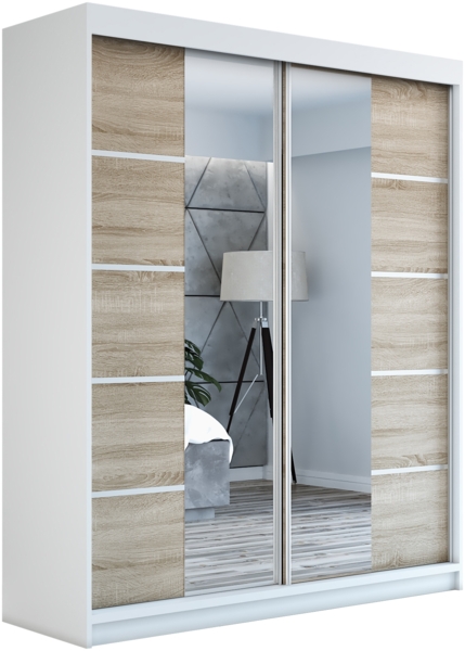 Schwebetürenschrank ERA 2-türig Schrank 160 cm (mit Spiegel) Farbe: Weiß , sonoma