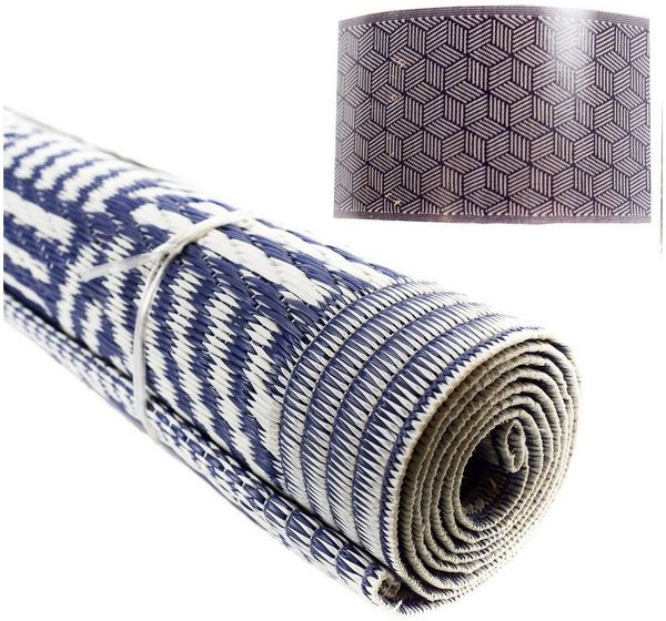 Marabellas Shop Outdoorteppich in geflochtener Strohoptik, robust & strapazierfähig, Polypropylen blau, 90 x 150 cm
