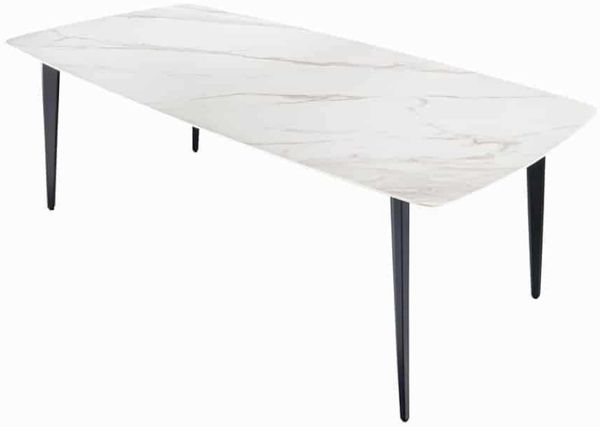 Eleganter Esstisch VENEZIA 180cm weiss-schwarz Marmor-Optik Keramik schwarzes Metall-Gestell Retro