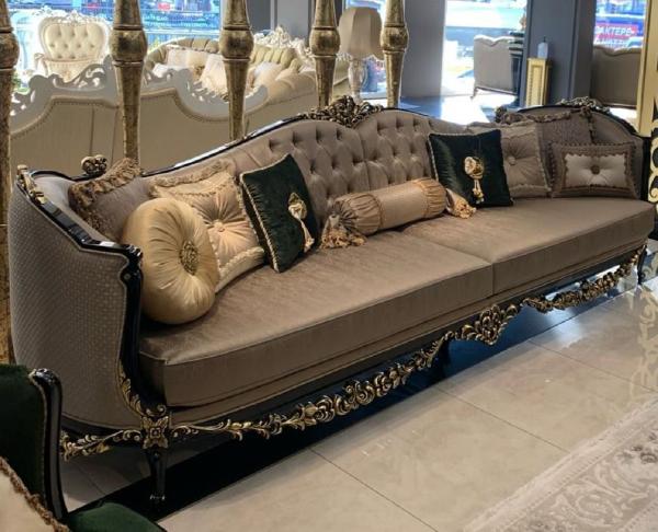 Casa Padrino Luxus Barock Sofa Silber / Schwarz / Gold - Prunkvolles Wohnzimmer im Barockstil - Barock Wohnzimmer Möbel - Edel & Prunkvoll