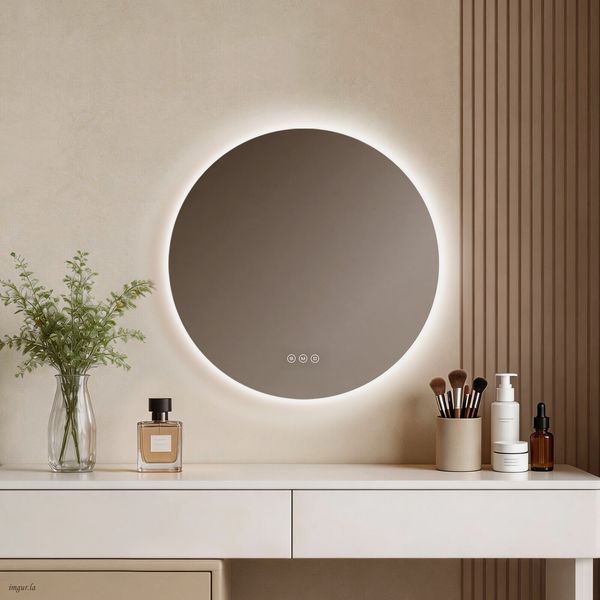 EMKE LED Badspiegel mit Beleuchtung Touch Beschlagfrei 3 Lichtfarbe Dimmbar Wandspiegel ф60cm Rund