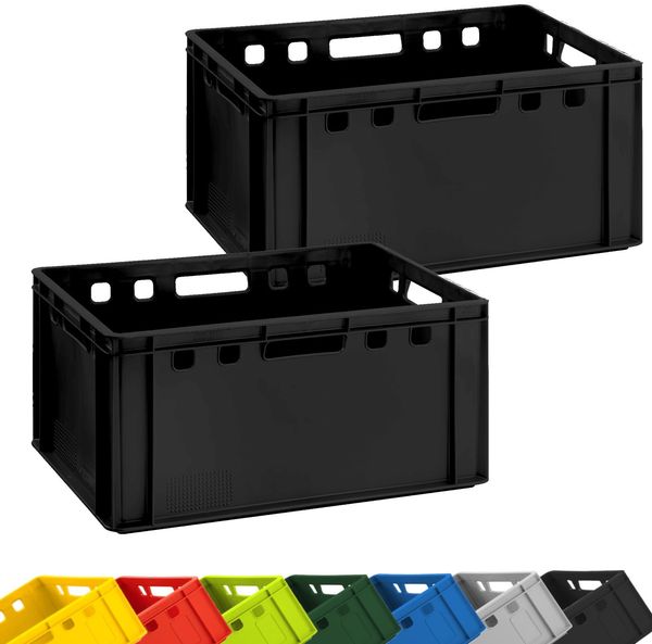 Fleischerkiste 2x Metzgerkiste 60 x 40 x 30 cm Lagerkiste E3 hoch | Extrem robuste Stapelkiste | Fleischkiste Eurobox lebensmittelecht, stapelbar