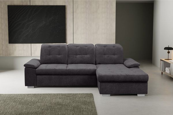 WERK2 Ecksofa Carmen, mit Bettfunktion & Bettkasten, optional Sitztiefenverstellung, ohne Sitztiefenverstellung, Luxus-Microfaser Chenille, Anthrazit
