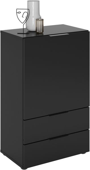 FMD Möbel - DARK 5 - Kommode m. 2 SK u. 1 Tür - melaminharzbeschichtete Spanplatte - schwarz - 49,7 x 81,3 x 31,5cm Bild 4