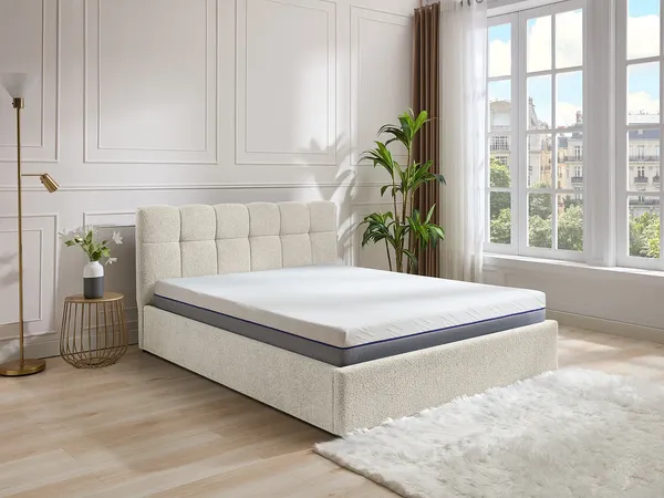 Vente-unique - MAZIRI Bett Stoff Weiß - B 208 cm x H 97 cm x L 152 cm