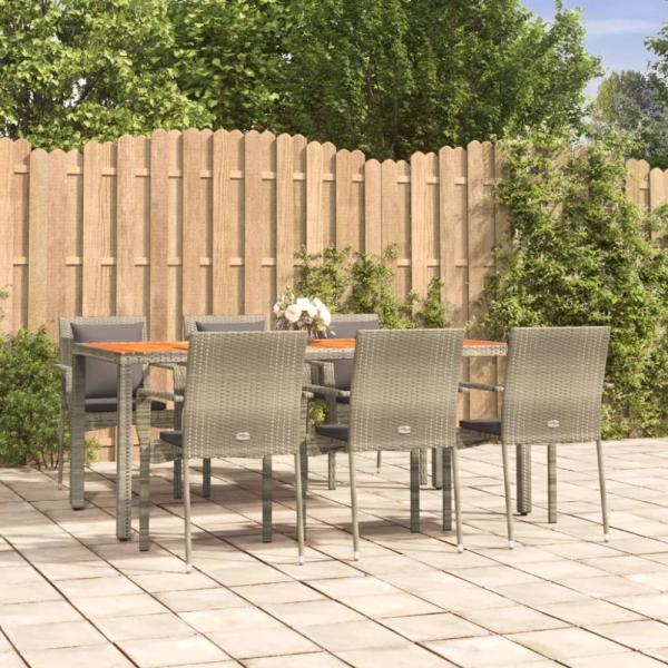 vidaXL 7-tlg. Garten-Essgruppe mit Kissen Grau Poly Rattan 3184973