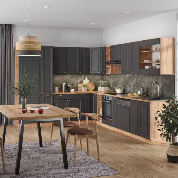 Eckküche Fame-Line Anthrazit Landhaus/Goldkraft Eiche 347 x 60 cm , AP Eiche Vicco Bild 4