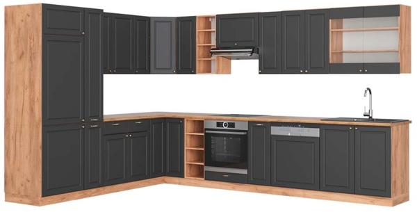 Eckküche Fame-Line Anthrazit Landhaus/Goldkraft Eiche 347 x 60 cm , AP Eiche Vicco Bild 1