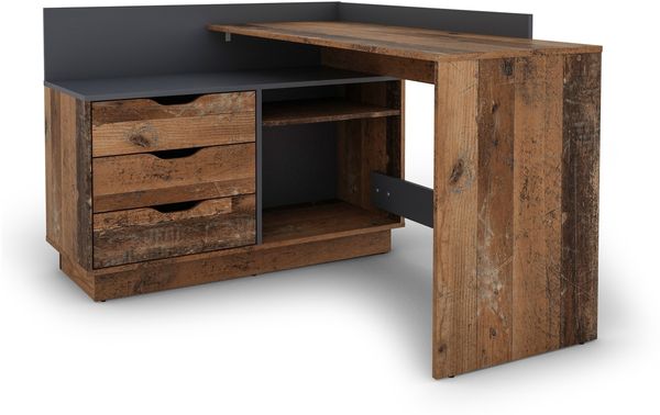Winkelschreibtisch >BELFAST< in Old-Wood/Anthrazit 129 x 83,5 x 105 cm (BxHxT)