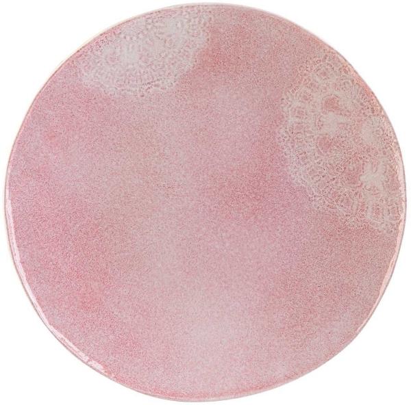 Home4You Speiseteller, Ø 27 cm, Rosa, Steingut, Glasierte Oberfläche, (1 St), mit floraler Prägung, Spülmaschinengeeignet