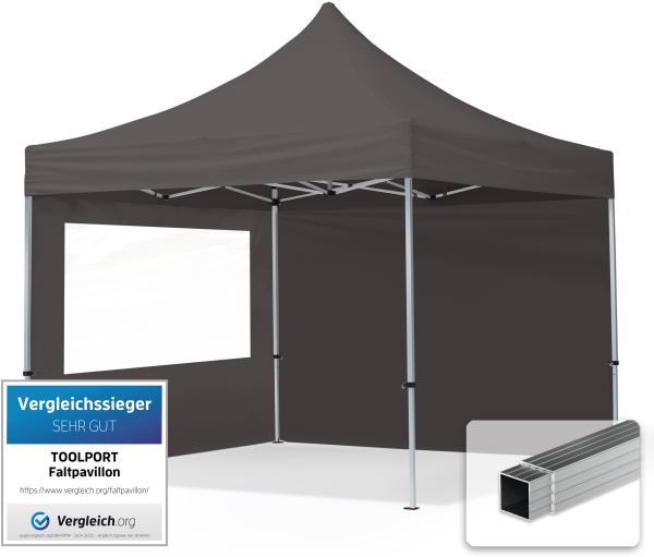 3x3 m Faltpavillon, ECONOMY Alu 32mm, Seitenteile mit Panoramafenster, dunkelgrau