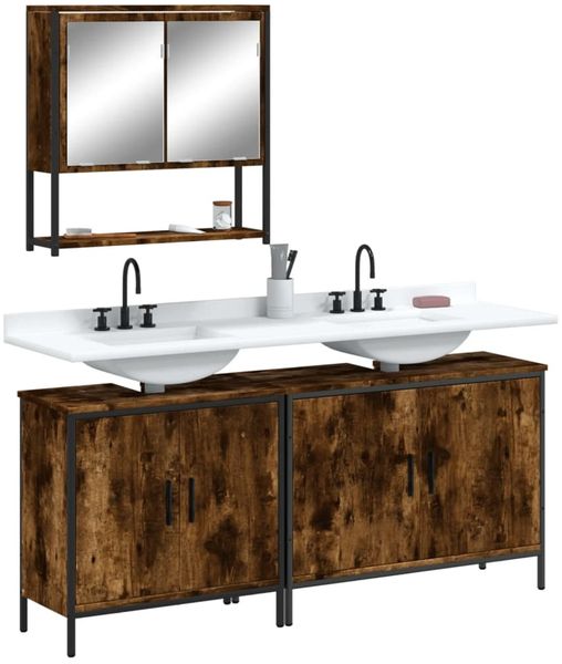 vidaXL 3-tlg. Badmöbel-Set Räuchereiche Holzwerkstoff 3214672