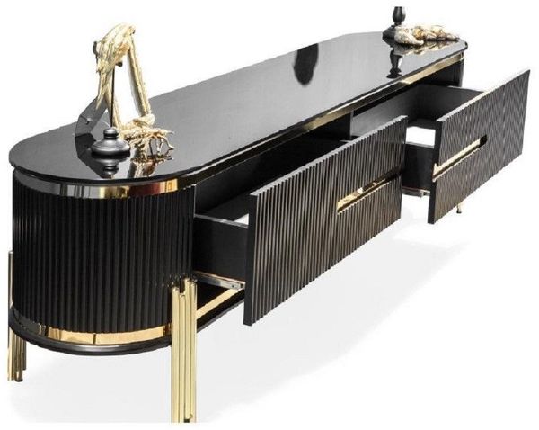 Xlmoebel Lowboard Luxus RTV Fernsehtisch in Schwarz und Gold für stilvolle Wohnzimmer (1 St, RTV Lowboard), Hergestellt in Europa