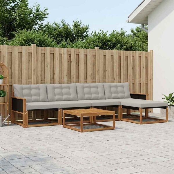 vidaXL Outdoor-Sofagarnitur mit Kissen 6 pcs Natürlich und Hellgrau 3381367