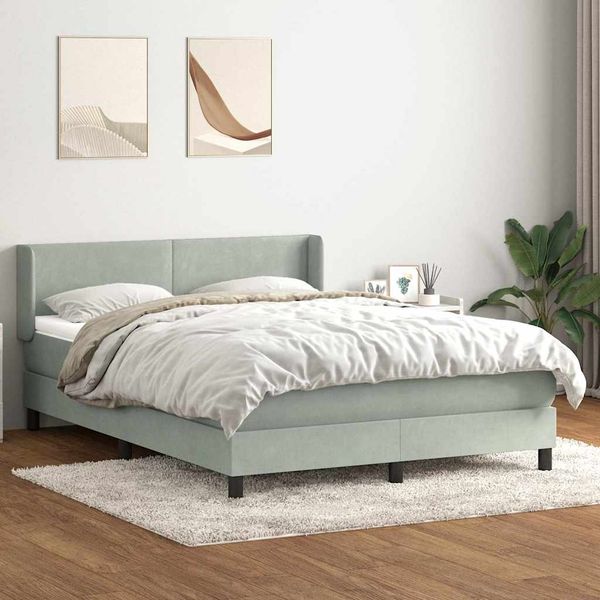 vidaXL Boxspringbett mit Matratze Hellgrau 160x220 cm Samt 3317991