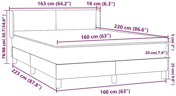 vidaXL Boxspringbett mit Matratze Hellgrau 160x220 cm Samt 3317991 Bild 12