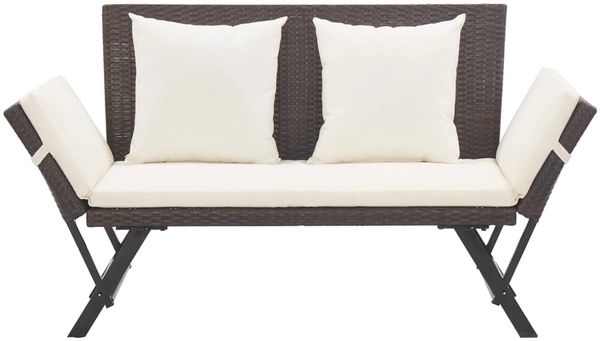 Gartenbank, Sitzbank mit Auflagen 176 cm Braun Poly Rattan