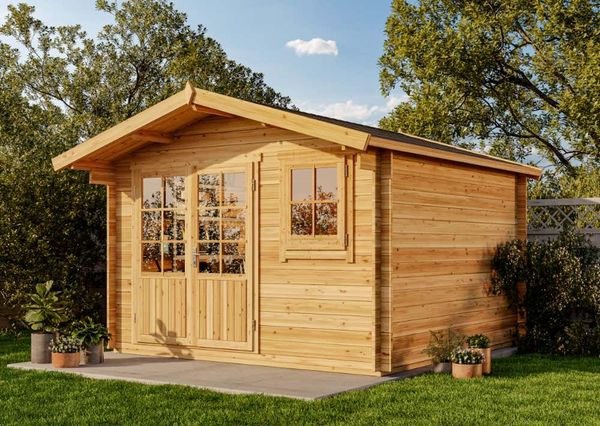 Alpholz Garten- und Gerätehaus Roger Gartenhaus aus Holz in Pinie Holzhaus mit 34 mm Wandstärke Blockbohlenhaus mit Montagematerial