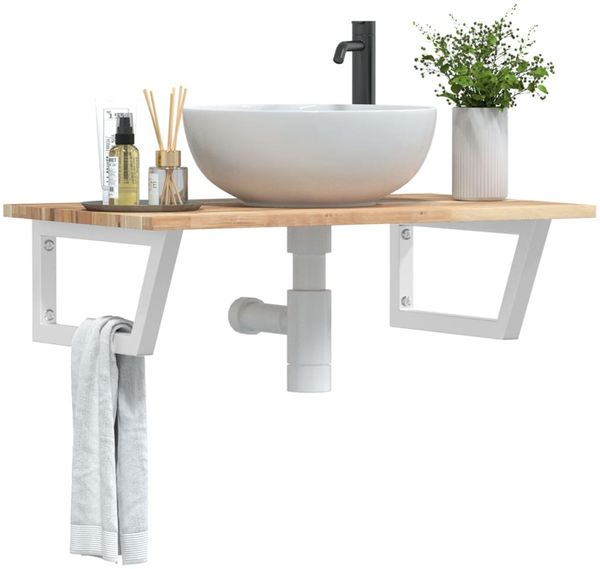 vidaXL Waschbeckenregal Wandmontage Stahl und Akazienholz 3302786