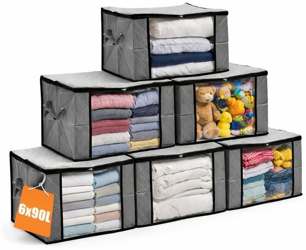 BigDean Aufbewahrungsbox 6 Stück Aufbewahrungstaschen 90L mit Sichtfenster (Set, 6 St, Aufbewahrungstaschen), Atmungsaktives Vlies-Geweb, Stabiler Zwei-Wege-Reißverschluss